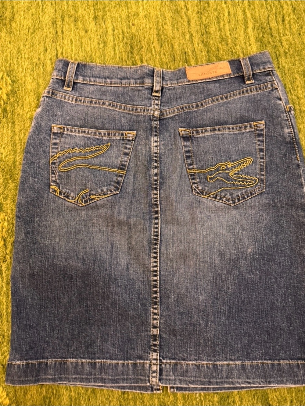 Lacoste Vintage Women's Denim Pencil Skirt Size 36 Small Crocodile Pockets MIDI